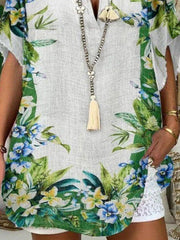 Casual Floral V Neck Short Sleeve Tops