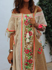Casual Cotton-Blend Vintage Tribal Dresses
