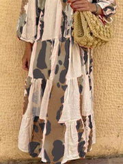 Casual Long Sleeve Leopard Print Colorblock Holiday Dresses