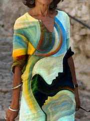 Casual Colorblock Half Sleeve Abstract Printed Dresses