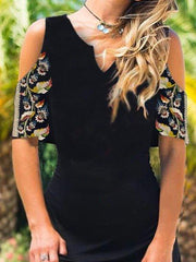 Cold Shoulder V Neck Floral Vintage Dresses