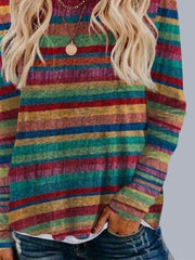 Casual Colorblock Long Sleeve Striped Printed Tops T-shirts