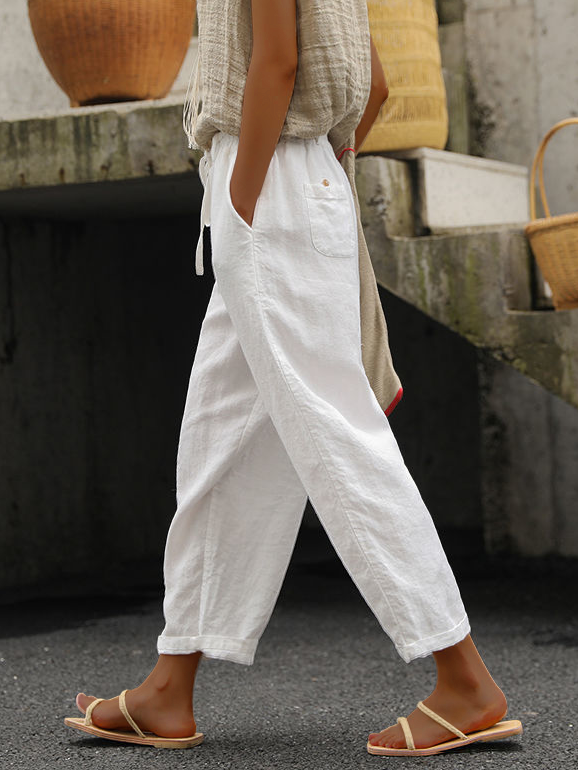 Cotton-blend baggy trousers long pants