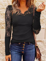 Casual Plain Sexy Lace Basic Shirts