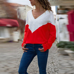 Color V-Neck Long Sleeve T-Shirt