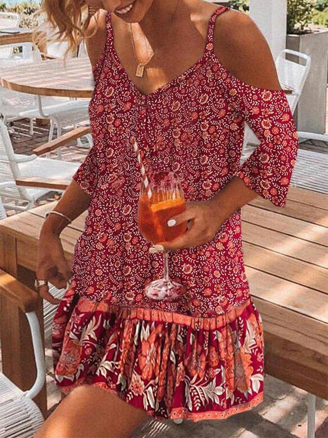 Casual Floral Short Sleeve Shift Dresses
