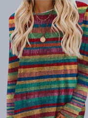 Casual Colorblock Long Sleeve Striped Printed Tops T-shirts