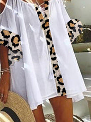 Casual Cotton-Blend Leopard Print Short Sleeve Dresses