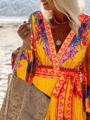 Casual Holiday Printed V Neck Long Sleeve Dresses