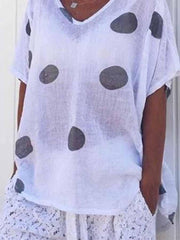 Casual Polka Dots Short Sleeve V Neck Tops