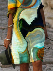 Casual Colorblock Half Sleeve Abstract Printed Dresses