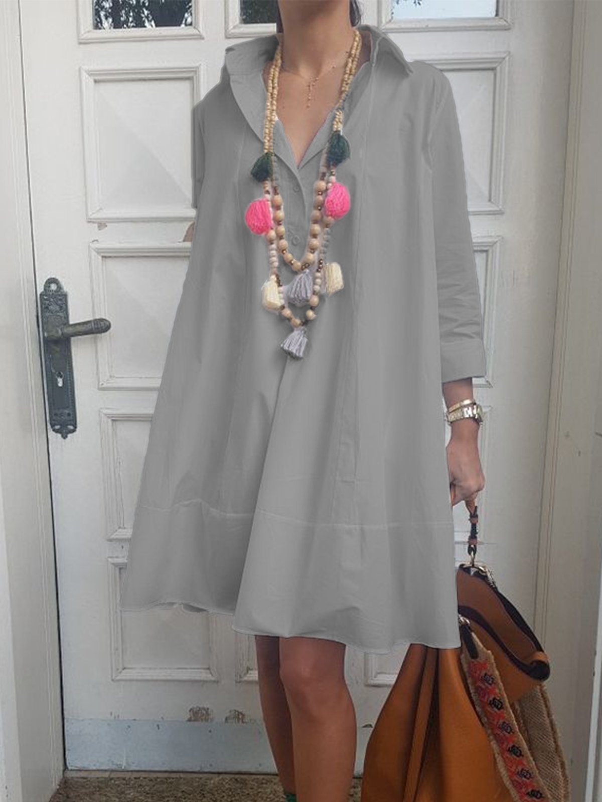 Casual Solid V Neck Dresses