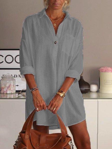 Casual V Neck Cotton Plain Dresses