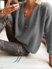 Casual V Neck Plain Sweater