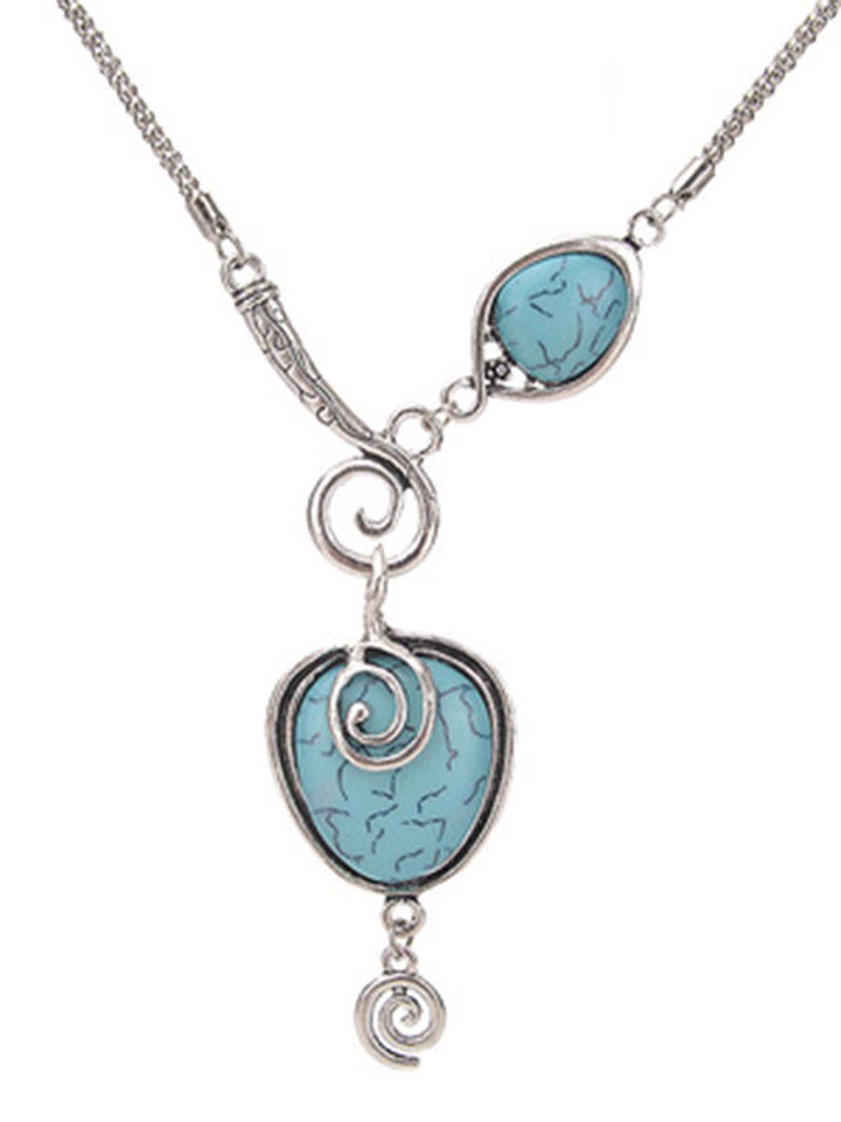 Silver plated snail heart turquoise necklace