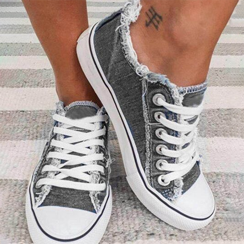 Women Comfy Canvas Lace Up Flat Heel Denim Sneakers