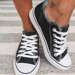 Women Comfy Canvas Lace Up Flat Heel Denim Sneakers