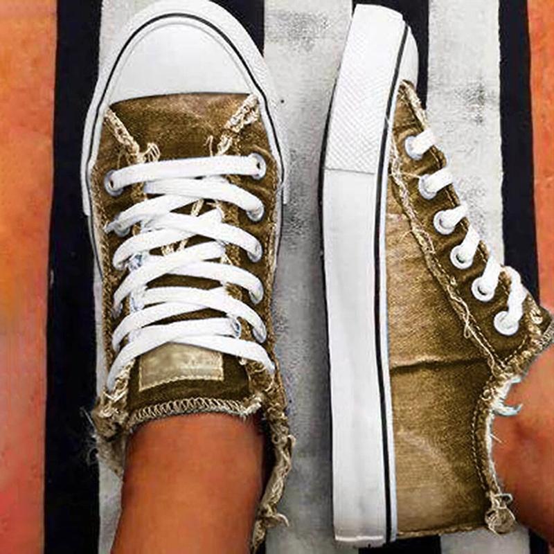 Women Comfy Canvas Lace Up Flat Heel Denim Sneakers