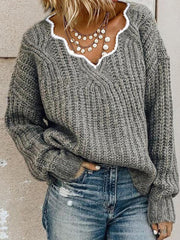 Solid V-Neck Casual Sweaters