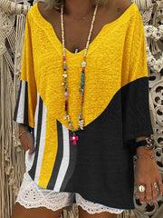 Color-Block Casual T-Shirt & Blouse