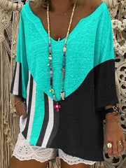 Color-Block Casual T-Shirt & Blouse