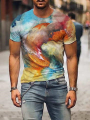 Casual Printed Crew Neck Short Sleeve Tops