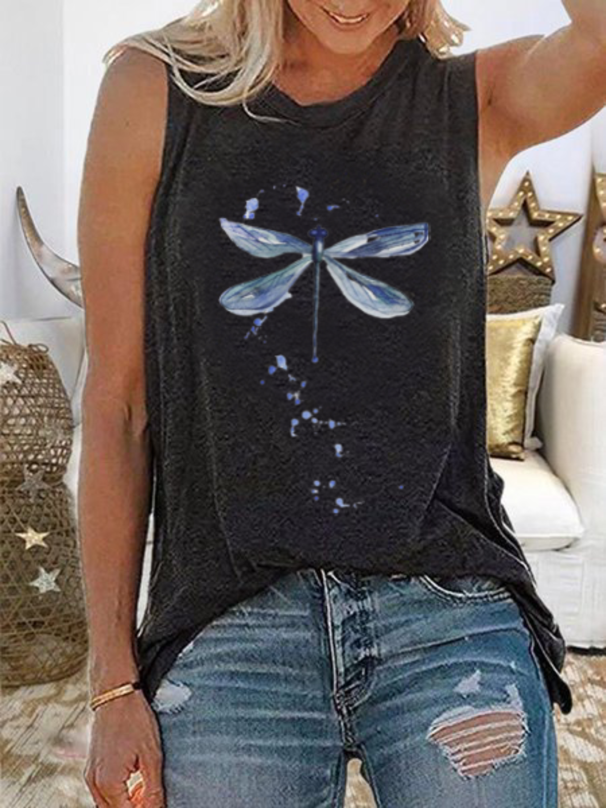 Plus size Sleeveless Crew Neck Shirts & Tops