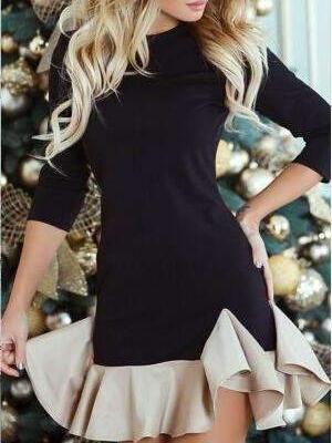 Round neck Gored  Falbala Shift Dresses