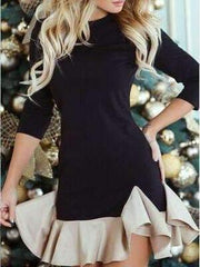 Round neck Gored  Falbala Shift Dresses