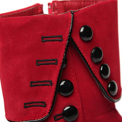 Red Platform Flock Buckle Winter High Heels Boots Ankle Boots