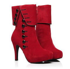 Red Platform Flock Buckle Winter High Heels Boots Ankle Boots