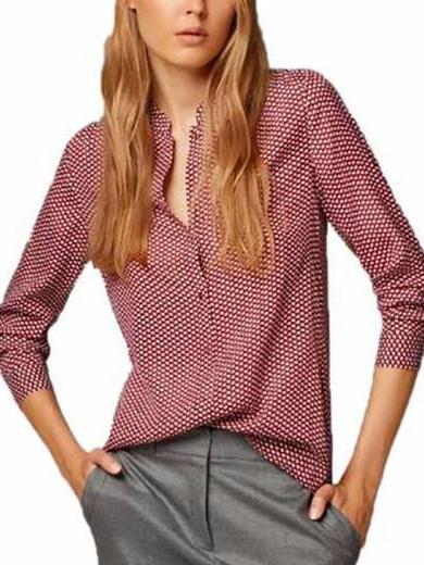 Chiffon Button Down Blouse Long Sleeve V-Neck Printed Lady Shirts