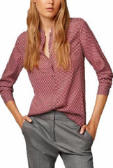 Chiffon Button Down Blouse Long Sleeve V-Neck Printed Lady Shirts