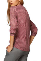 Chiffon Button Down Blouse Long Sleeve V-Neck Printed Lady Shirts
