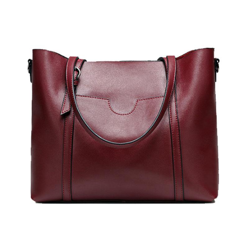 Soft Genuine Leather Solid Shoulder Handbag For Woman