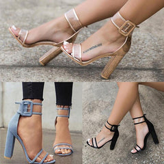 Clear Transparent Strappy Buckle Sandals High Heels Shoes