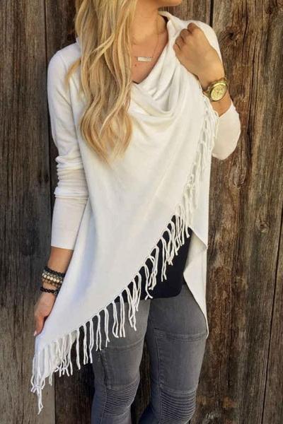 Black Tassel Decorated Long Sleeve T Shirt