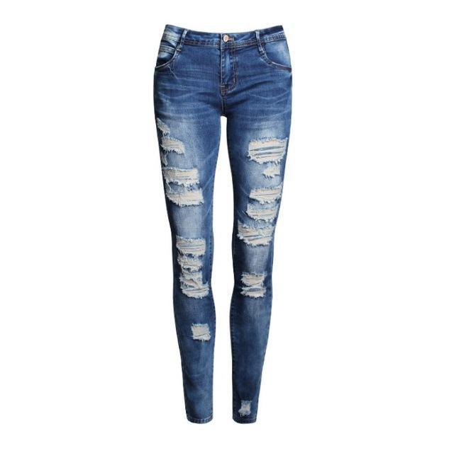 Low Waist Distressed Stretch Ripped Skinny Denim Jeans