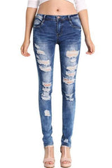 Low Waist Distressed Stretch Ripped Skinny Denim Jeans