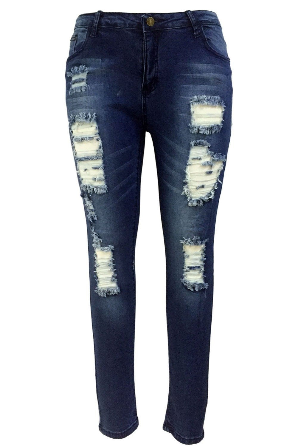 Dark Sandblast Wash Denim Destroyed Skinny Jeans