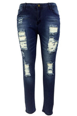 Dark Sandblast Wash Denim Destroyed Skinny Jeans