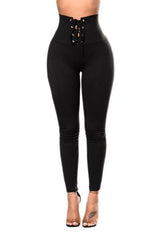 Black Lace-up High Waist Cincher Leggings