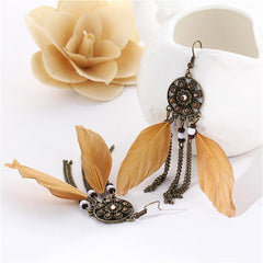 Dream Catcher Long Feather Drop Earrings Tassel Bead Tibetan Earrings For Woman