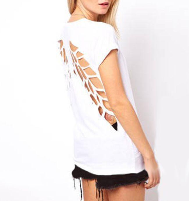 Angel Wings Short Sleeve 0-Neck Casual Shirts Backless