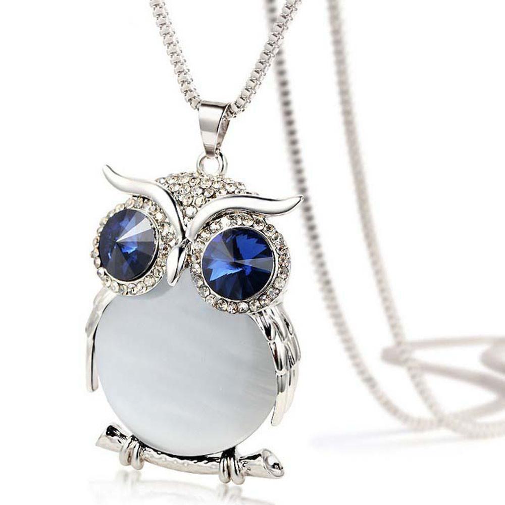 Woman Crystal Owl Pendant Rhinestone Necklace