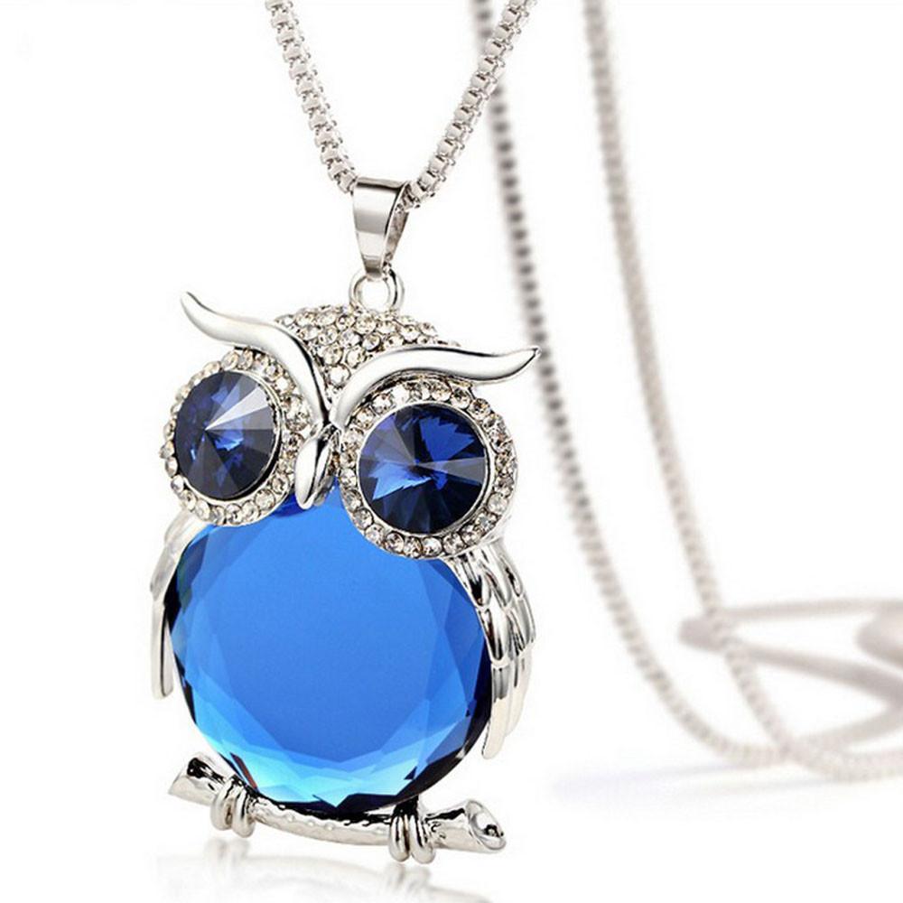 Woman Crystal Owl Pendant Rhinestone Necklace