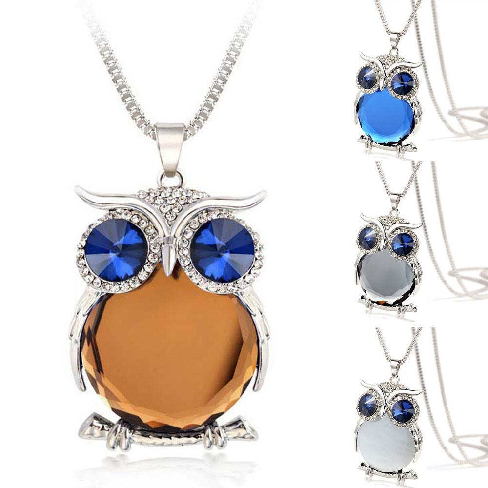 Woman Crystal Owl Pendant Rhinestone Necklace