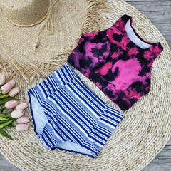 Retro High Waist Floral Vest Bikini Set