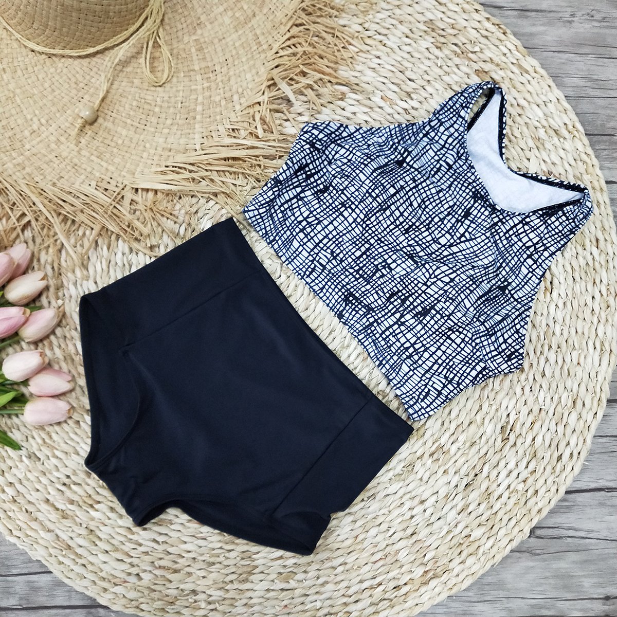 Retro High Waist Floral Vest Bikini Set