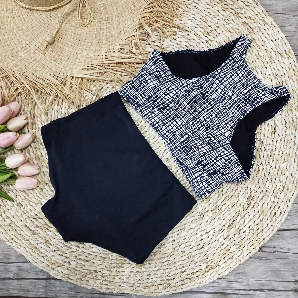 Retro High Waist Floral Vest Bikini Set